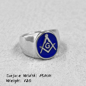 Blue Stainless Steel Vintage Gold Color Masonic Ring - The Jewellery Supermarket